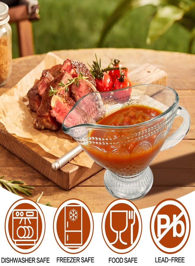 عبوة من قطعتين من أطباق المرق الزجاجية من سيوك، سعة 12 أونصة، مزودة بمقبض، قارب صلصة شفاف مزين بنقوش زهور بارزة، مثالي لتناول الطعام، ووجبات العطلات، والحفلات، وعيد الشكر، وعيد الميلاد. - Image 5